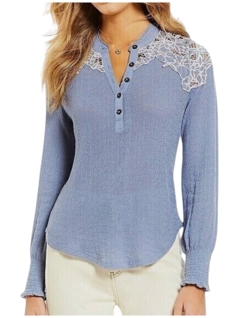 FREE PEOPLE Blue Easy Breezy Henley Top XS